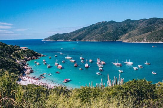 Boats anchored in a cove in Brazil